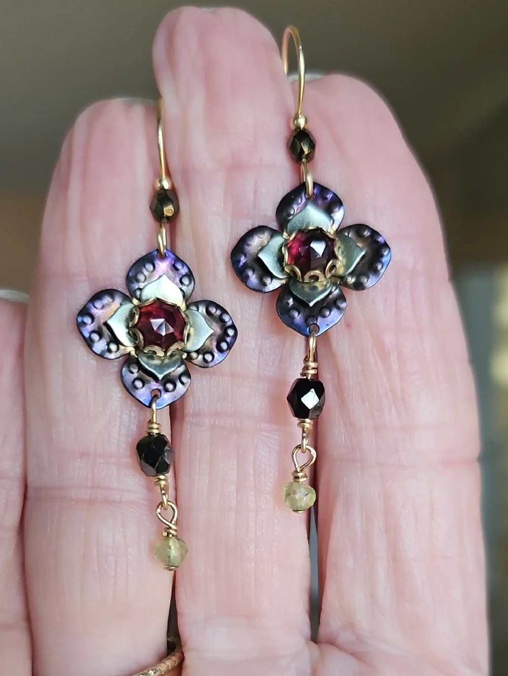 Holly Yashi Niobium Garnet Crystal Dangle Earrings - Picture 5 of 8